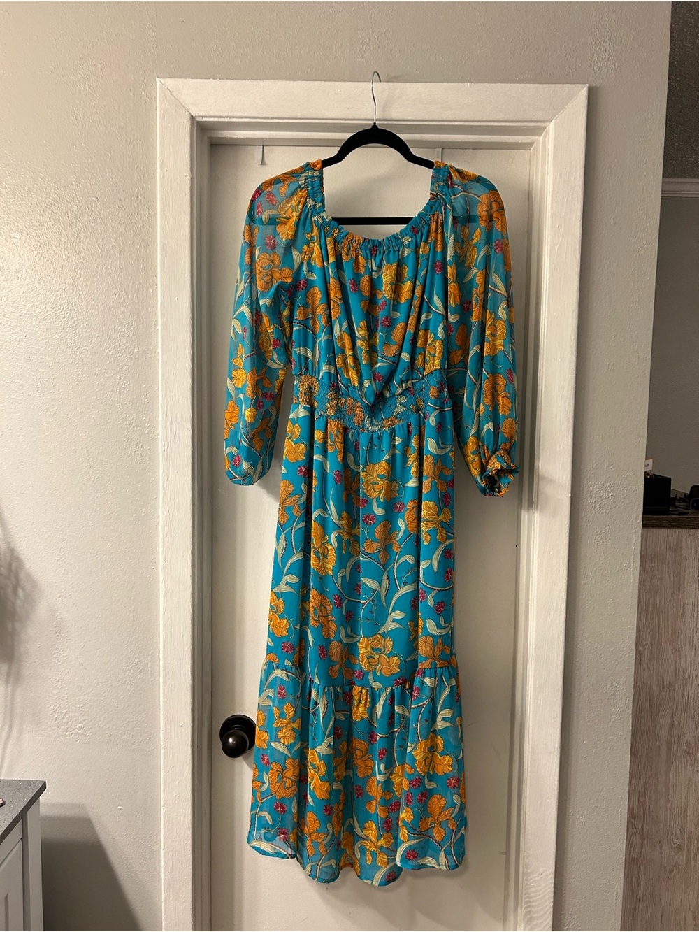 Sofia by Sofia Vergara Turquoise Maxi Dress with Orange Floral Print